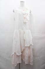 画像1: PINK HOUSE / 桜ひらり舞い散るフリルワンピース  白Ｘピンク I-25-08-09-080-LO-OP-HD-ZI (1)