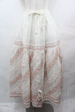 画像1: PINK HOUSE / 配色フリルローンスカート  白Ｘピンク I-25-08-09-095-LO-SK-HD-ZI