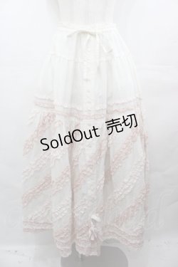 画像1: PINK HOUSE / 配色フリルローンスカート  白Ｘピンク I-25-08-09-095-LO-SK-HD-ZI