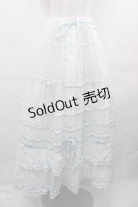 PINK HOUSE / ローンフリルティアードスカート  白Ｘサックス I-25-08-09-096-LO-SK-HD-ZI