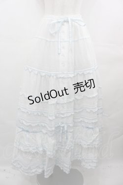 画像1: PINK HOUSE / ローンフリルティアードスカート  白Ｘサックス I-25-08-09-096-LO-SK-HD-ZI