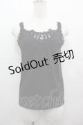 axes femme / レースビジューデザインタンク  黒 I-25-08-09-012-AX-TO-HD-ZI