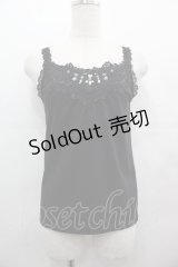 axes femme / レースビジューデザインタンク  黒 I-25-08-09-012-AX-TO-HD-ZI