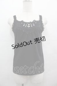 axes femme / レースビジューデザインタンク  黒 I-25-08-09-012-AX-TO-HD-ZI