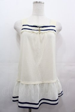 画像1: axes femme / シフォンフリルタンクトップ  アイボリーＸネイビー I-25-08-09-024-AX-TO-HD-ZI
