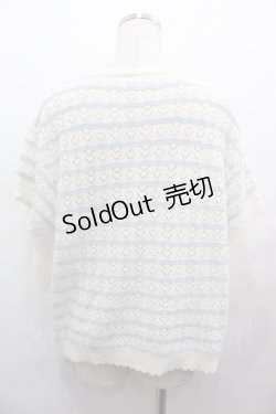 画像2: PINK HOUSE / さざ波とねこミニブローチ付きニットカーディガン  アイボリーＸサックス I-25-08-09-037-LO-TO-HD-ZI