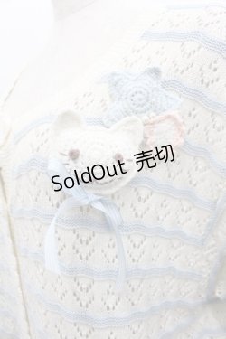 画像3: PINK HOUSE / さざ波とねこミニブローチ付きニットカーディガン  アイボリーＸサックス I-25-08-09-037-LO-TO-HD-ZI