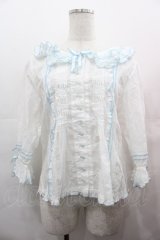 PINK HOUSE / ローンフリルブラウス  サックスＸ白 I-25-08-09-042-LO-BL-HD-ZI