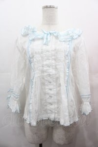 PINK HOUSE / ローンフリルブラウス  サックスＸ白 I-25-08-09-042-LO-BL-HD-ZI