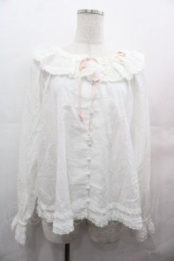 画像1: PINK HOUSE / 桜モチーフ使いローンブラウス  白Ｘピンク I-25-08-09-043-LO-BL-HD-ZI