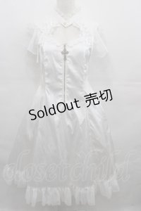 MR corset / サイド編み上げクロスモチーフハイネックワンピース  白 I-25-08-13-057-PU-OP-HD-ZI