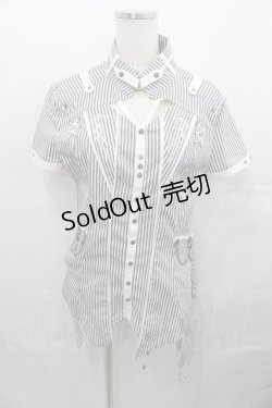 画像1: Ozz Croce / ストライプスナップボタン半袖シャツワンピース  黒Ｘ白 I-25-08-13-006-OO-OP-HD-ZI