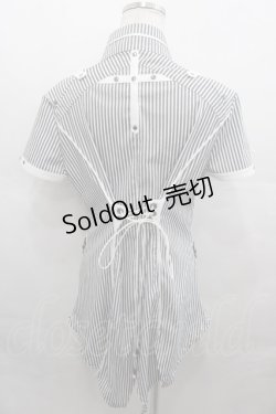 画像2: Ozz Croce / ストライプスナップボタン半袖シャツワンピース  黒Ｘ白 I-25-08-13-006-OO-OP-HD-ZI