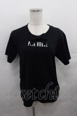 画像1: PINK HOUSE / ロゴプリントリボン半袖カットソー  黒Ｘ白 I-25-08-13-015-LO-TO-HD-ZI