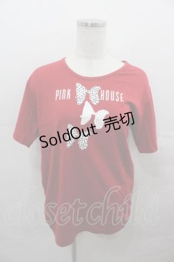 画像1: PINK HOUSE / ロゴプリントプリント半袖カットソー  赤Ｘ白 I-25-08-13-016-LO-TO-HD-ZI
