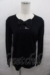 PINK HOUSE / リボン&ロゴプリント長袖Tシャツ  黒Ｘ白 I-25-08-13-017-LO-TS-HD-ZI