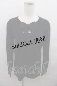 PINK HOUSE / リボン&ロゴプリント長袖Tシャツ  黒Ｘ白 I-25-08-13-017-LO-TS-HD-ZI