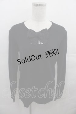 画像1: PINK HOUSE / リボン&ロゴプリント長袖Tシャツ  黒Ｘ白 I-25-08-13-017-LO-TS-HD-ZI