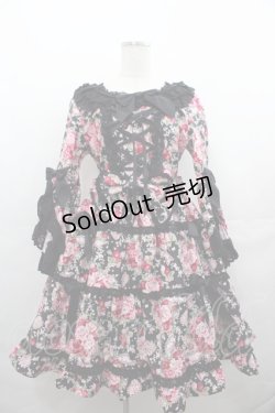 画像1: BABY,THE STARS SHINE BRIGHT / シュガーブーケ〜永遠の乙女の憧れ〜柄姫袖ワンピース  黒 I-25-08-13-025-BA-OP-HD-ZI