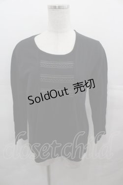 画像1: PINK HOUSE / 胸元&裾袖刺繍長袖トップス L ブラック I-25-08-15-049-LO-TO-HD-ZS