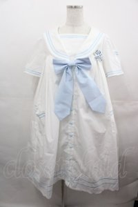 metamorphose / セーラーリボンタイシャツワンピース(ワッペン付)  白Ｘサックス I-25-08-15-070-ME-OP-HD-ZI