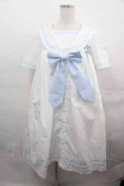 画像1: metamorphose / セーラーリボンタイシャツワンピース(ワッペン付)  白Ｘサックス I-25-08-15-070-ME-OP-HD-ZI