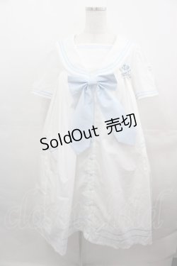 画像1: metamorphose / セーラーリボンタイシャツワンピース(ワッペン付)  白Ｘサックス I-25-08-15-070-ME-OP-HD-ZI