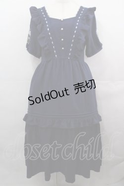 画像1: axes femme / ハシゴレース×袖バラ刺繍ワンピース  ネイビー I-25-08-15-088-AX-OP-HD-ZI