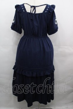 画像2: axes femme / ハシゴレース×袖バラ刺繍ワンピース  ネイビー I-25-08-15-088-AX-OP-HD-ZI