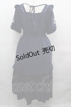 画像2: axes femme / ハシゴレース×袖バラ刺繍ワンピース  ネイビー I-25-08-15-088-AX-OP-HD-ZI