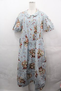画像1: PINK HOUSE / フラワーブーケ半袖ワンピース  サックス I-25-08-15-105-LO-OP-HD-ZI
