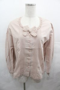 PINK HOUSE / 胸元&袖ピンタックノーカラーブラウス  ピンク I-25-08-15-016-LO-BL-HD-ZI