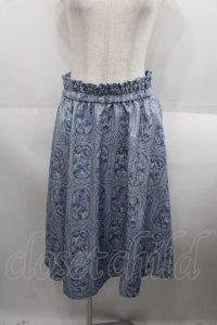 axes femme / アンティーク柄スカート  サックス I-25-08-18-084-AX-SK-HD-ZI