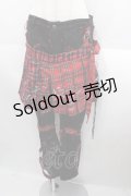 H.ANARCHYISM for PLUS / フラップ付きボンテージパンツ  ブラック×レッド I-25-08-18-102-HN-PA-HD-ZI