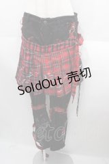 H.ANARCHYISM for PLUS / フラップ付きボンテージパンツ  ブラック×レッド I-25-08-18-102-HN-PA-HD-ZI