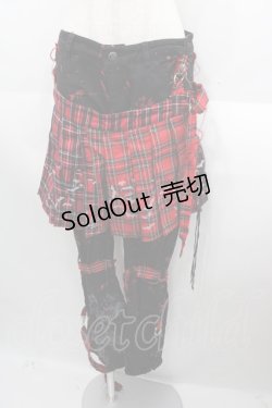 画像1: H.ANARCHYISM for PLUS / フラップ付きボンテージパンツ  ブラック×レッド I-25-08-18-102-HN-PA-HD-ZI