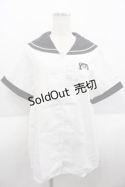 画像1: PEACE NOW / ポケット刺繍セーラーシャツ  ホワイト×ブラック I-25-08-18-026-PU-BL-HD-ZI