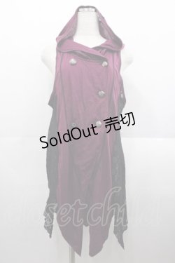 画像1: ALGONQUINS / フードダブルボタンノースリーブロングカーディガン  パープルＸ黒 I-25-08-18-036-AL-TO-HD-ZI