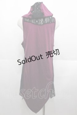 画像2: ALGONQUINS / フードダブルボタンノースリーブロングカーディガン  パープルＸ黒 I-25-08-18-036-AL-TO-HD-ZI