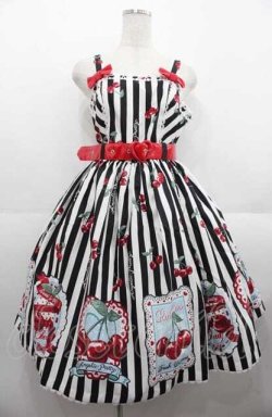 画像1: Angelic Pretty / Cherry Stampジャンパースカート  黒 I-25-08-22-051-AP-OP-HD-ZI