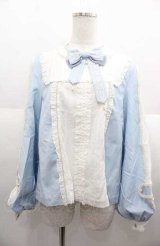 LeMiroie / リボン付きフリル長袖ブラウス  サックスＸ白 I-25-08-22-006-LO-BL-HD-ZI