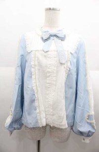 LeMiroie / リボン付きフリル長袖ブラウス  サックスＸ白 I-25-08-22-006-LO-BL-HD-ZI