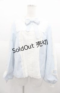 LeMiroie / リボン付きフリル長袖ブラウス  サックスＸ白 I-25-08-22-006-LO-BL-HD-ZI