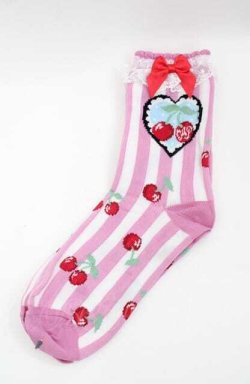 画像1: Angelic Pretty / Cherry Stampクルー丈ソックス  ピンク I-25-08-22-119-AP-ZA-HD-ZI