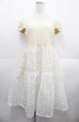 Shirley Temple / ベルベット切り替えレースワンピース 160CM アイボリー I-25-08-22-023-ET-OP-HD-ZI
