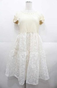 Shirley Temple / ベルベット切り替えレースワンピース 160CM アイボリー I-25-08-22-023-ET-OP-HD-ZI
