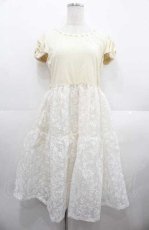 画像1: Shirley Temple / ベルベット切り替えレースワンピース 160CM アイボリー I-25-08-22-023-ET-OP-HD-ZT339 (1)