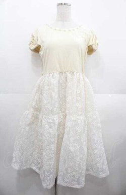 画像1: Shirley Temple / ベルベット切り替えレースワンピース 160CM アイボリー I-25-08-22-023-ET-OP-HD-ZI