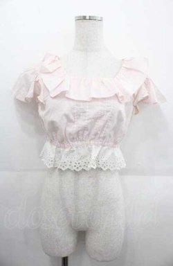画像1: MILK / フリル半袖ショートトップス  ピンクＸ白 I-25-08-22-025-ML-TO-HD-ZI