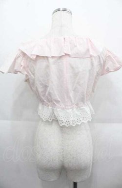 画像2: MILK / フリル半袖ショートトップス  ピンクＸ白 I-25-08-22-025-ML-TO-HD-ZI